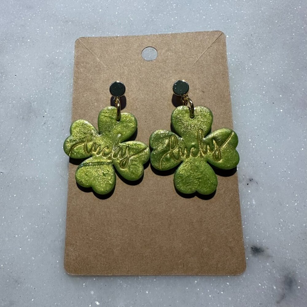 Handmade Green and Gold "Lucky" 4-Leaf Clover Earrings